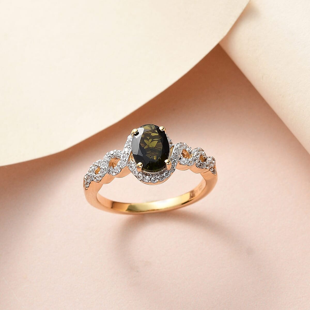Tanzanian Chrome Tourmaline and White Zircon Ring in Vermeil Yellow Gold Over Sterling Silver (Size 8.0) 1.60 ctw image number 1