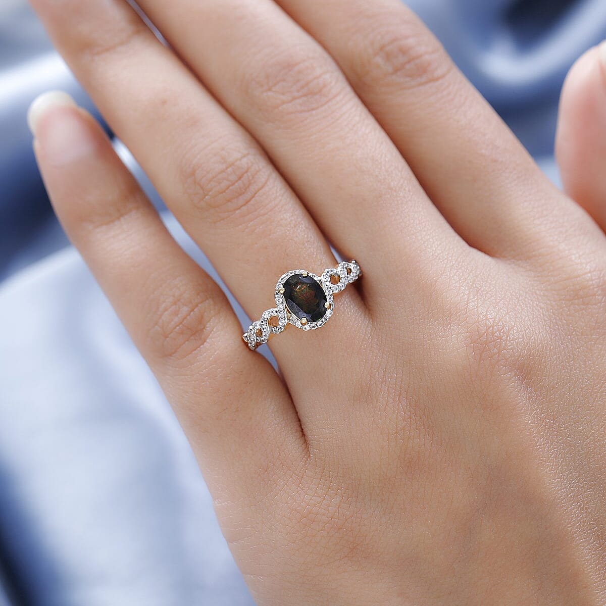 Tanzanian Chrome Tourmaline and White Zircon Ring in Vermeil Yellow Gold Over Sterling Silver (Size 8.0) 1.60 ctw image number 2