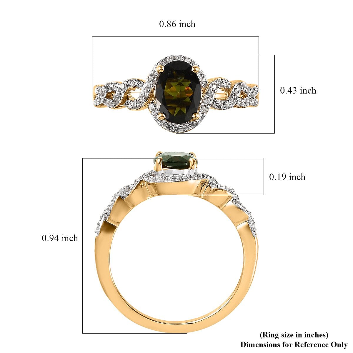 Tanzanian Chrome Tourmaline and White Zircon Ring in Vermeil Yellow Gold Over Sterling Silver (Size 8.0) 1.60 ctw image number 5