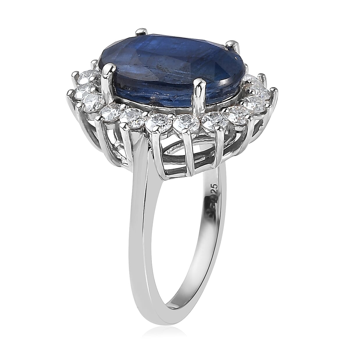Kashmir Kyanite and Moissanite Sunburst Ring in Platinum Over Sterling Silver 9.60 ctw image number 3