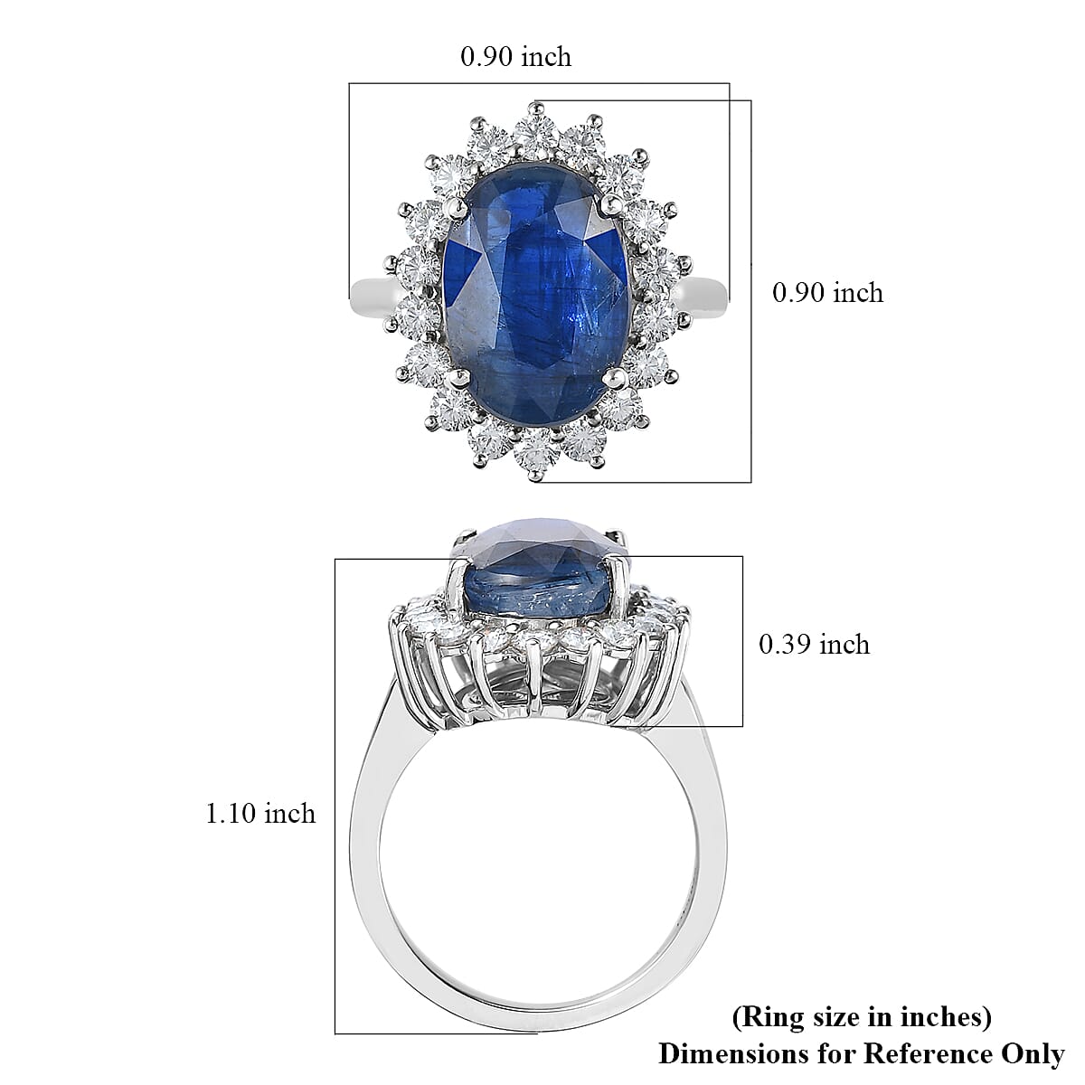 Kashmir Kyanite and Moissanite Sunburst Ring in Platinum Over Sterling Silver 9.60 ctw image number 5