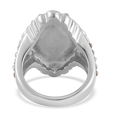 Lapis Lazuli and Multi Color Austrian Crystal Halo Ring in Stainless Steel (Size 10.0) 2.50 ctw