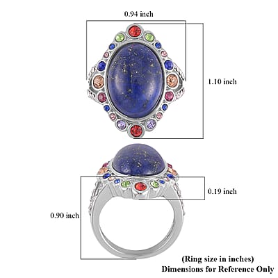 Lapis Lazuli and Multi Color Austrian Crystal Halo Ring in Stainless Steel (Size 10.0) 2.50 ctw