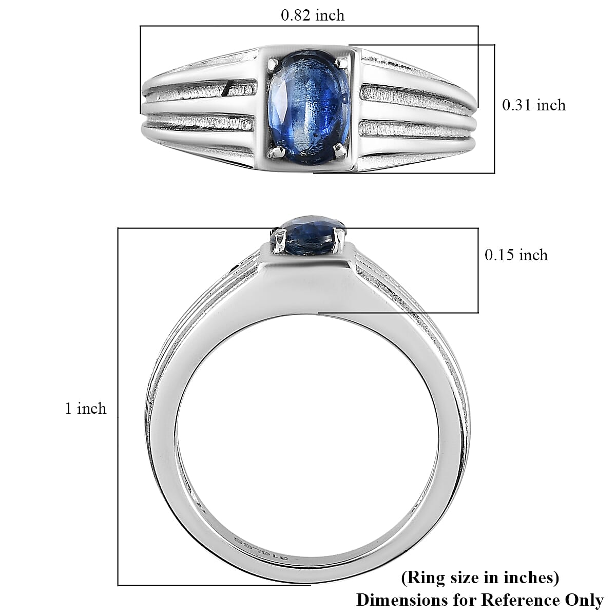 Kashmir Kyanite Men's Ring in Stainless Steel (Size 9.0) 1.00 ctw