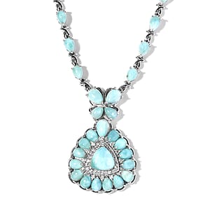 Premium Larimar and White Zircon Necklace 18 Inches in Platinum Over Sterling Silver 23.10 ctw