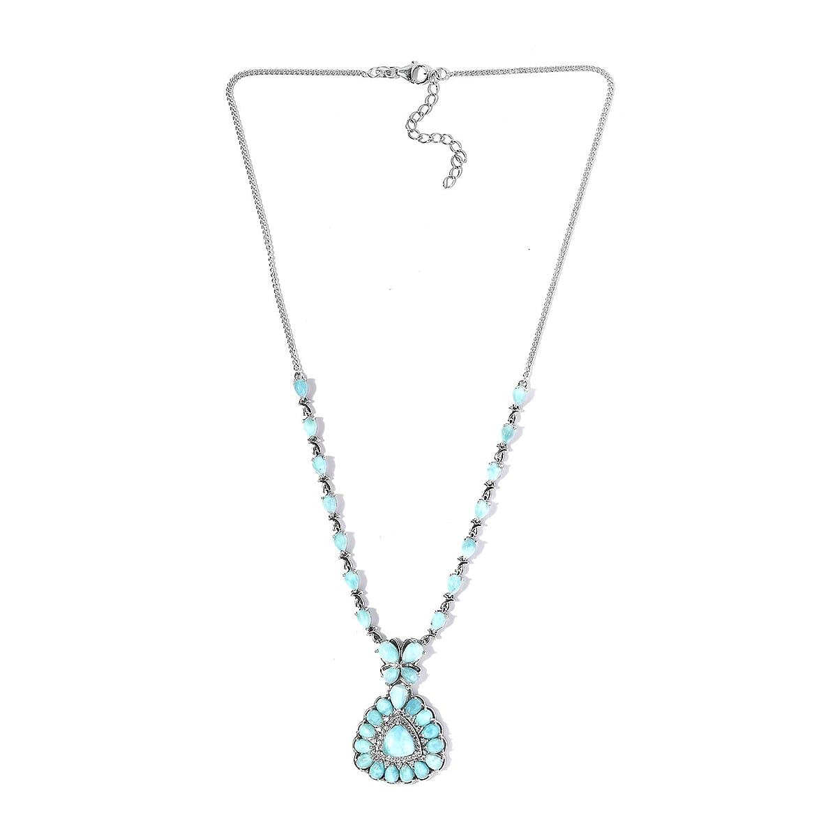 Premium Larimar and White Zircon Necklace 18 Inches in Platinum Over Sterling Silver 23.10 ctw image number 3