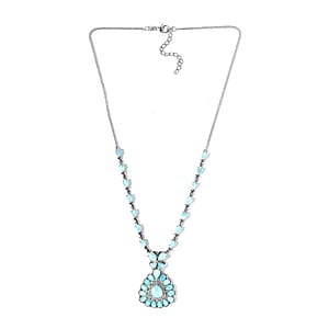 Premium Larimar and White Zircon Necklace 18 Inches in Platinum Over Sterling Silver 23.10 ctw