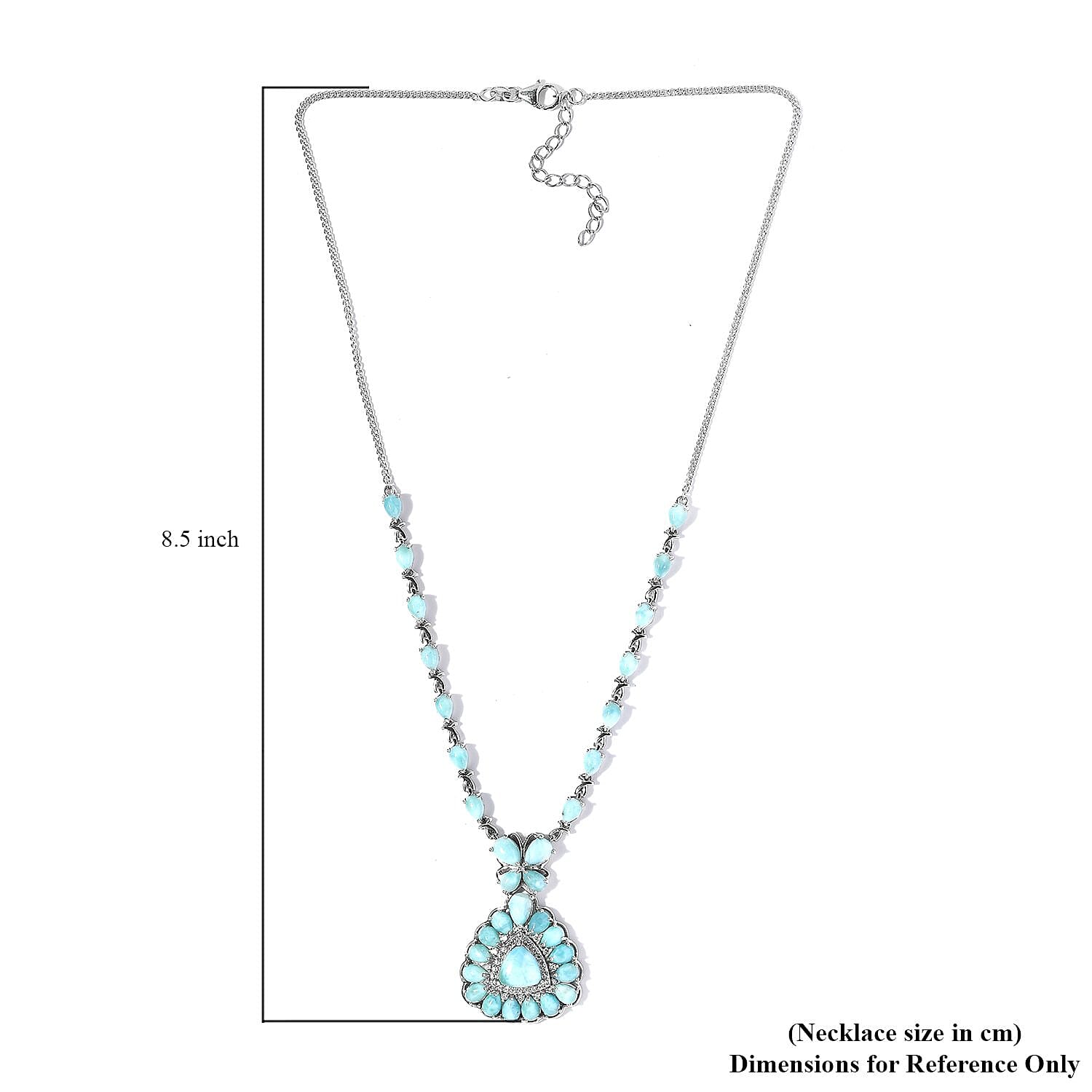 Premium Larimar and White Zircon Necklace 18 Inches in Platinum Over Sterling Silver 23.10 ctw