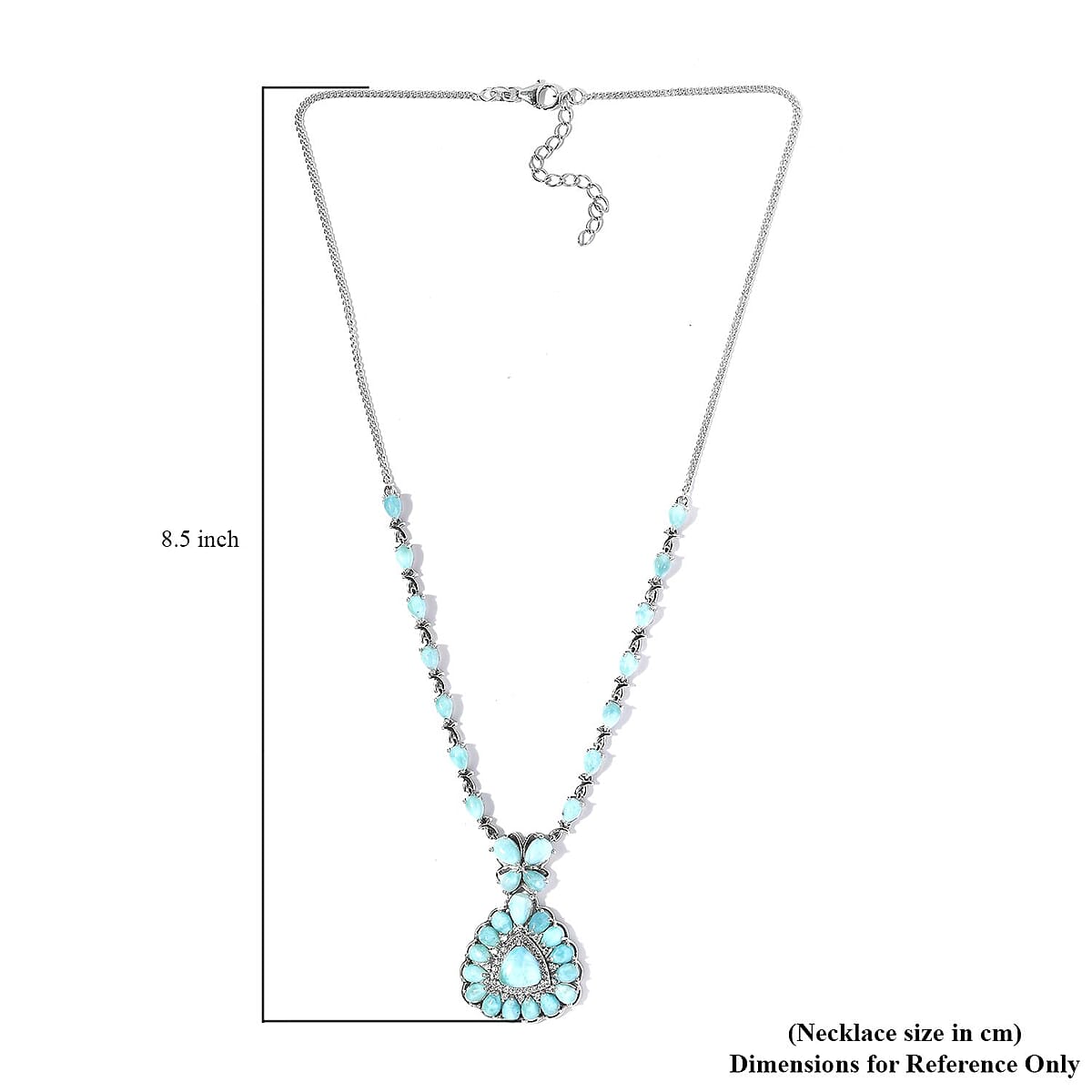 Premium Larimar and White Zircon Necklace 18 Inches in Platinum Over Sterling Silver 23.10 ctw image number 5