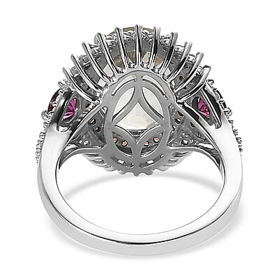 AAA Montezuma Prasiolite and Multi Gemstone Cocktail Ring in Platinum Over Sterling Silver (Size 10.0) 7.15 ctw
