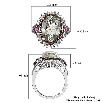 AAA Montezuma Prasiolite and Multi Gemstone Cocktail Ring in Platinum Over Sterling Silver (Size 10.0) 7.15 ctw