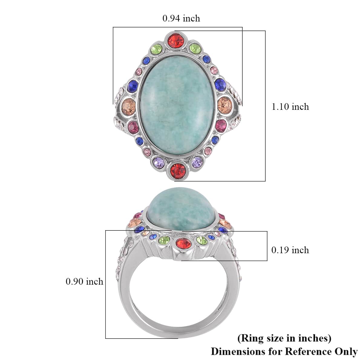 Amazonite and Multi Color Austrian Crystal Halo Ring in Stainless Steel (Size 8.0) 2.50 ctw image number 5