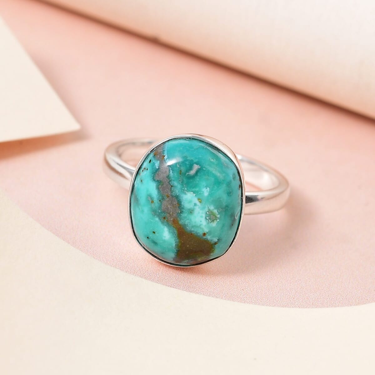 Artisan Crafted Sierra Nevada Turquoise Solitaire Ring in Sterling Silver (Size 10.0) 5.25 ctw image number 1