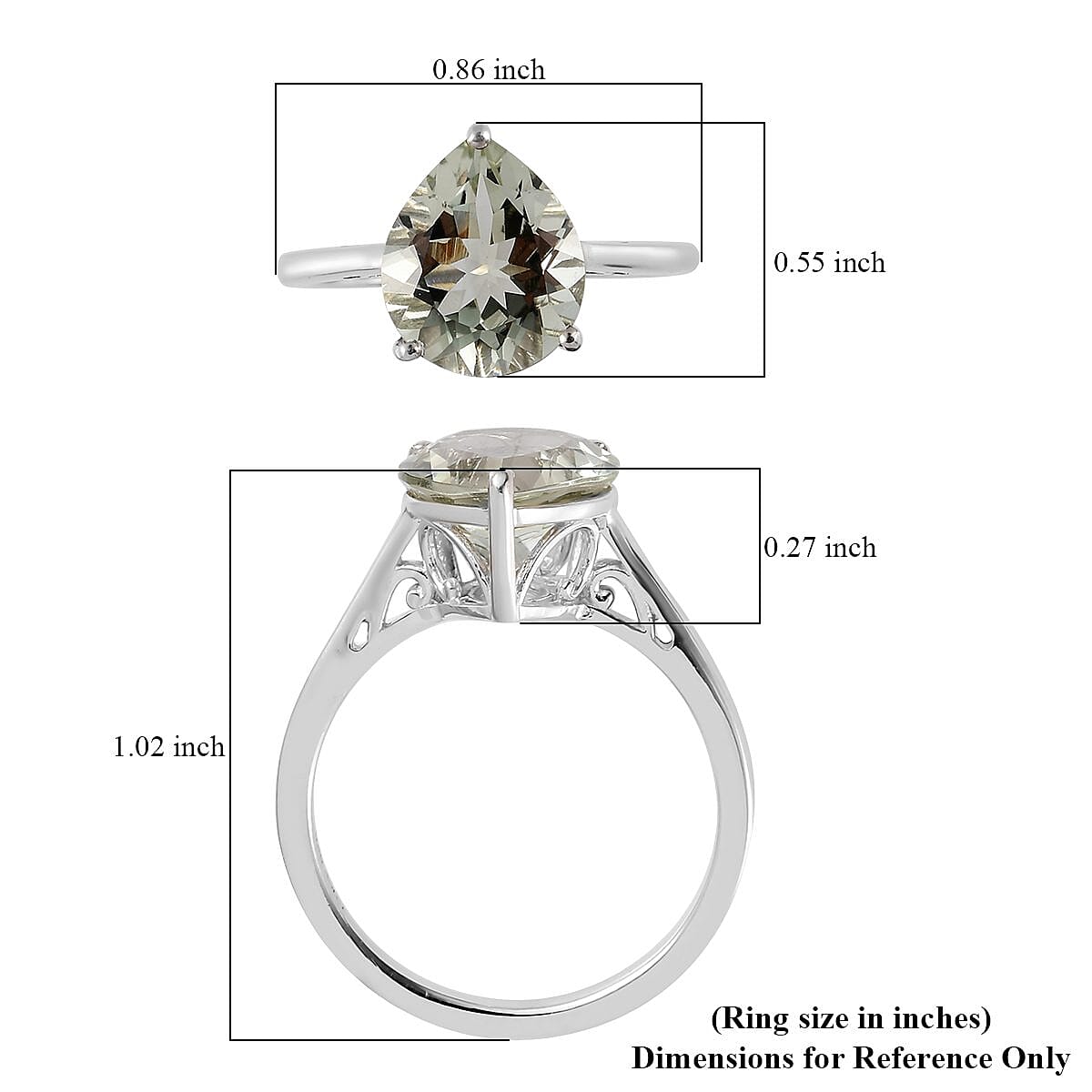 AAA Montezuma Prasiolite Solitaire Ring in Platinum Over Sterling Silver (Size 10.0) 3.85 ctw