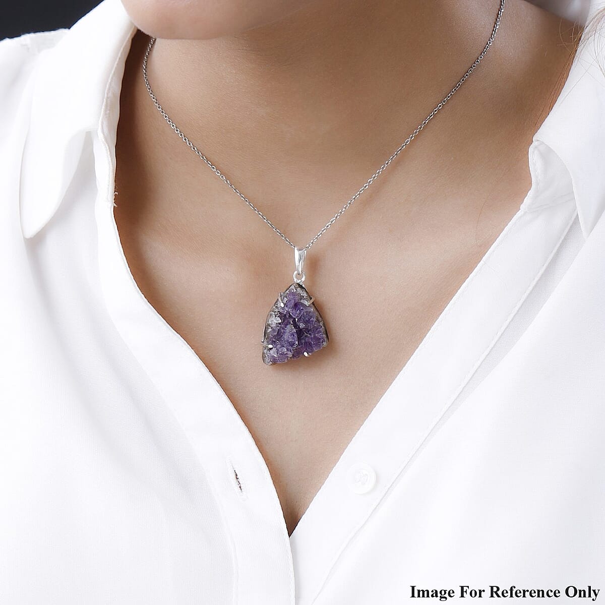 Artisan Crafted Geode Amethyst Pendant in Sterling Silver 33.00 ctw image number 2