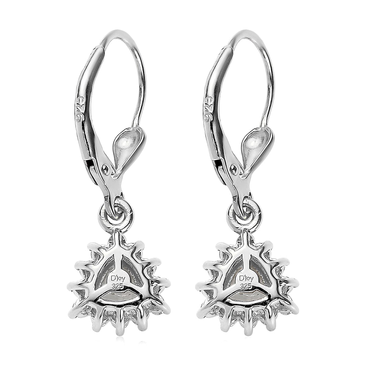 Mexican Hyalite Opal and Moissanite Lever Back Earrings in Platinum Over Sterling Silver with Free UV Flash Light 1.00 ctw