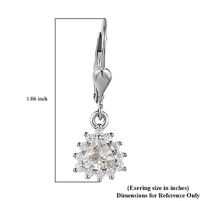 Mexican Hyalite Opal and Moissanite Lever Back Earrings in Platinum Over Sterling Silver with Free UV Flash Light 1.00 ctw