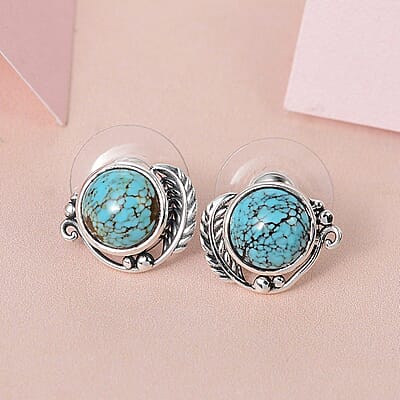 Artisan Crafted Blue Moon Turquoise Earrings in Sterling Silver 3.75 ctw