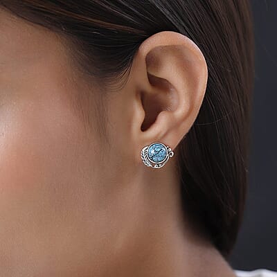 Artisan Crafted Blue Moon Turquoise Earrings in Sterling Silver 3.75 ctw