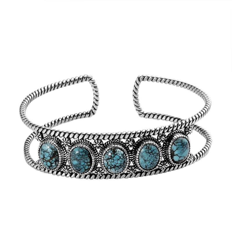 Artisan Crafted Blue Moon Turquoise Cuff Bracelet in Sterling Silver (7.25 In) 15.00 ctw