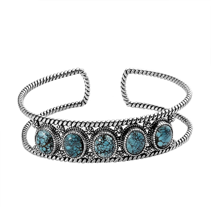 Artisan Crafted Blue Moon Turquoise Cuff Bracelet in Sterling Silver (7.25 In) 15.00 ctw