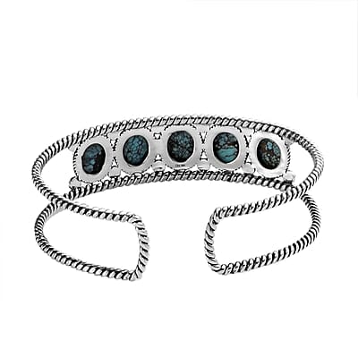 Artisan Crafted Blue Moon Turquoise Cuff Bracelet in Sterling Silver (7.25 In) 15.00 ctw