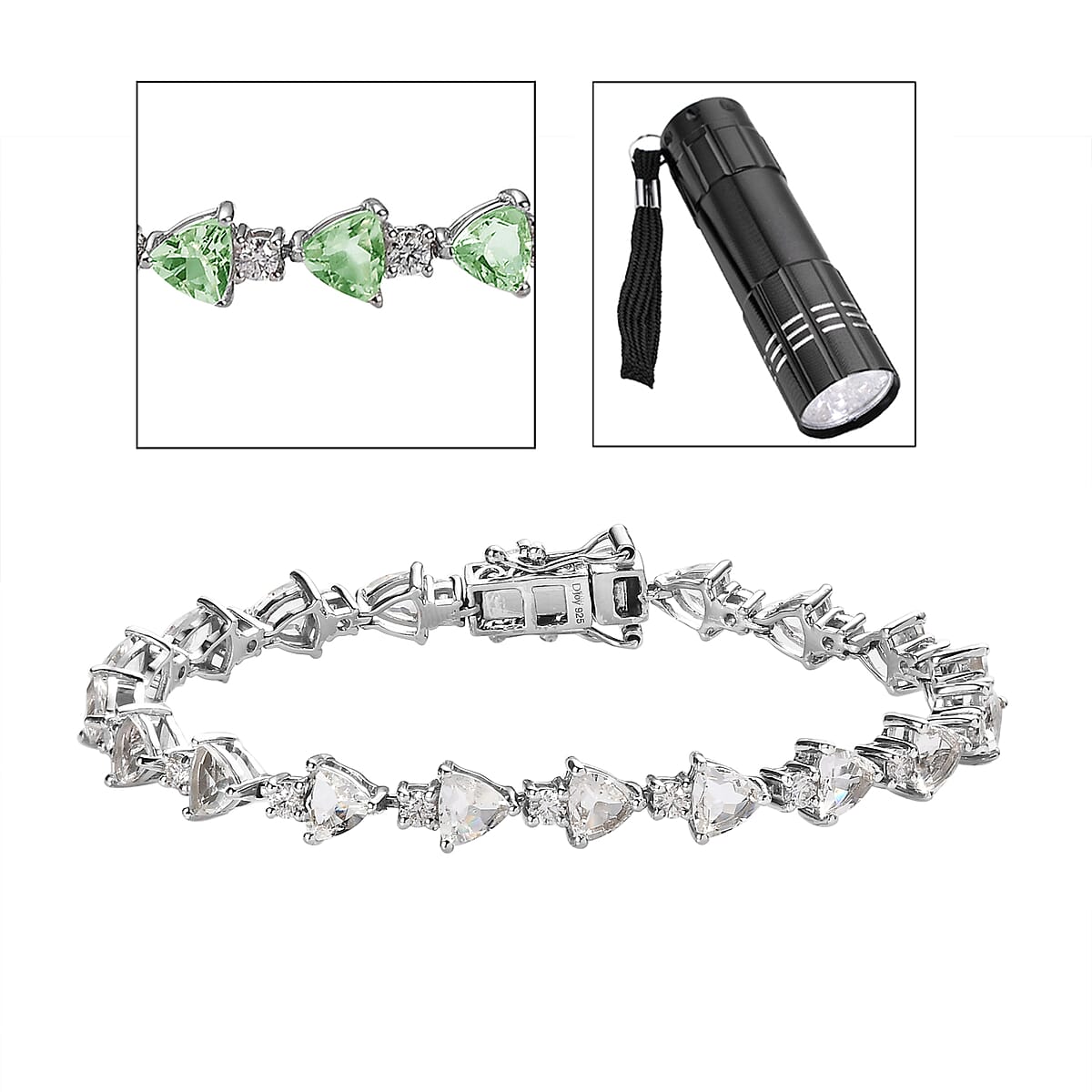 TLV Mexican Hyalite Opal, Moissanite Bracelet in Platinum Over Sterling Silver (7.25 In) with Free UV Torch 9.00 ctw image number 0