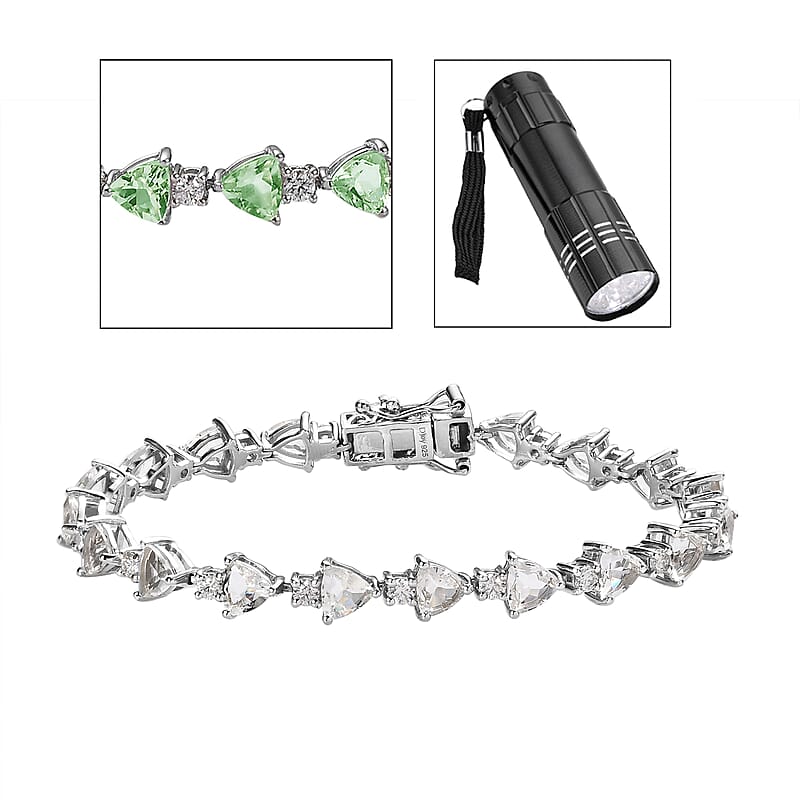 Mexican Hyalite Opal and Moissanite Bracelet in Platinum Over Sterling Silver with Free UV Flash Light (6.50 In) 7.15 ctw