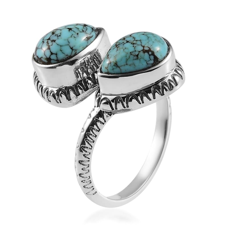 Artisan Crafted Blue Moon Turquoise Bypass Ring in Sterling Silver (Size 10.0) 3.50 ctw