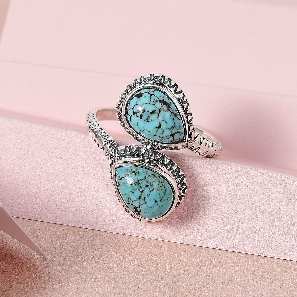 Artisan Crafted Blue Moon Turquoise Bypass Ring in Sterling Silver (Size 9.0) 3.50 ctw image number 1