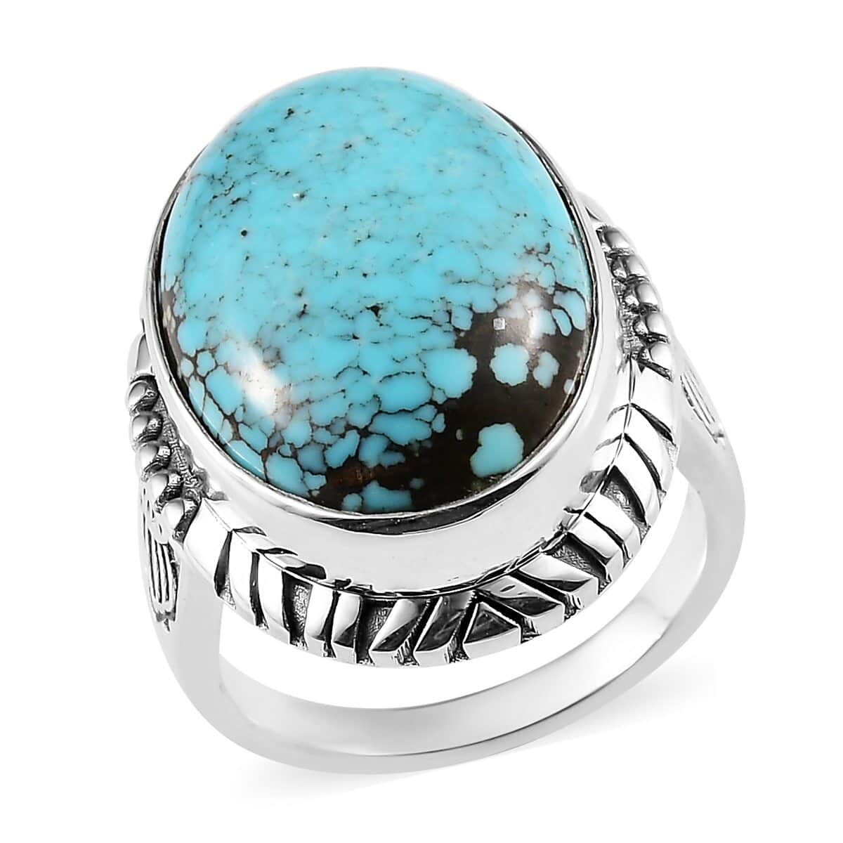 Artisan Crafted American Natural Blue Moon Turquoise Solitaire Ring in Sterling Silver (Size 10.0) (7.40 g) 15.15 ctw image number 0