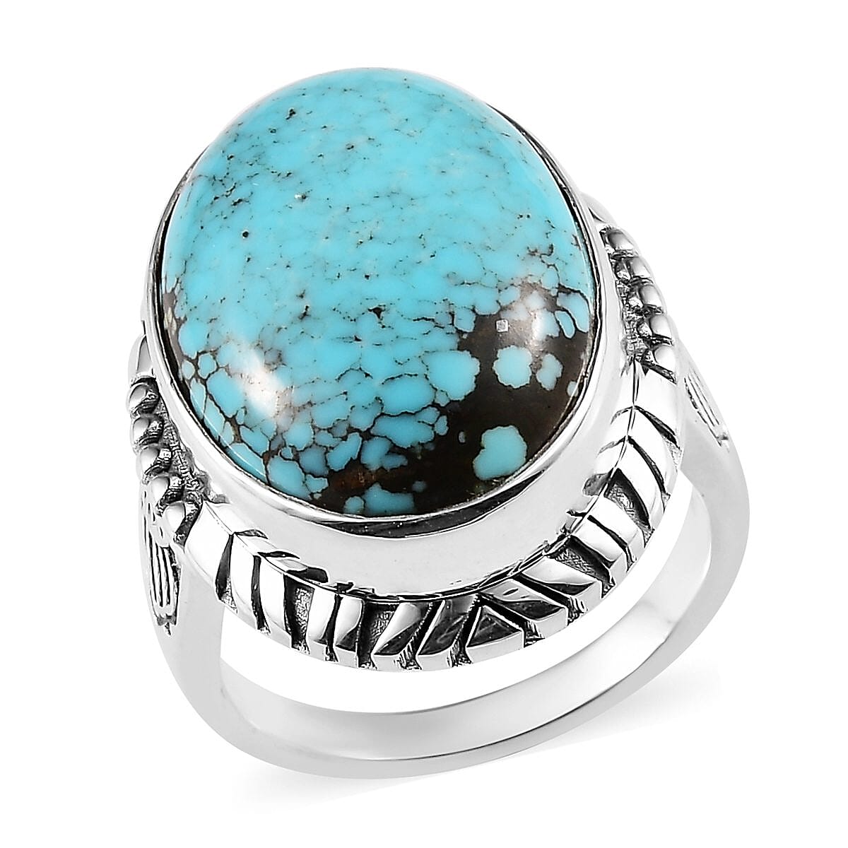 Artisan Crafted American Natural Blue Moon Turquoise Solitaire Ring in Sterling Silver (Size 10.0) (7.40 g) 15.15 ctw image number 0