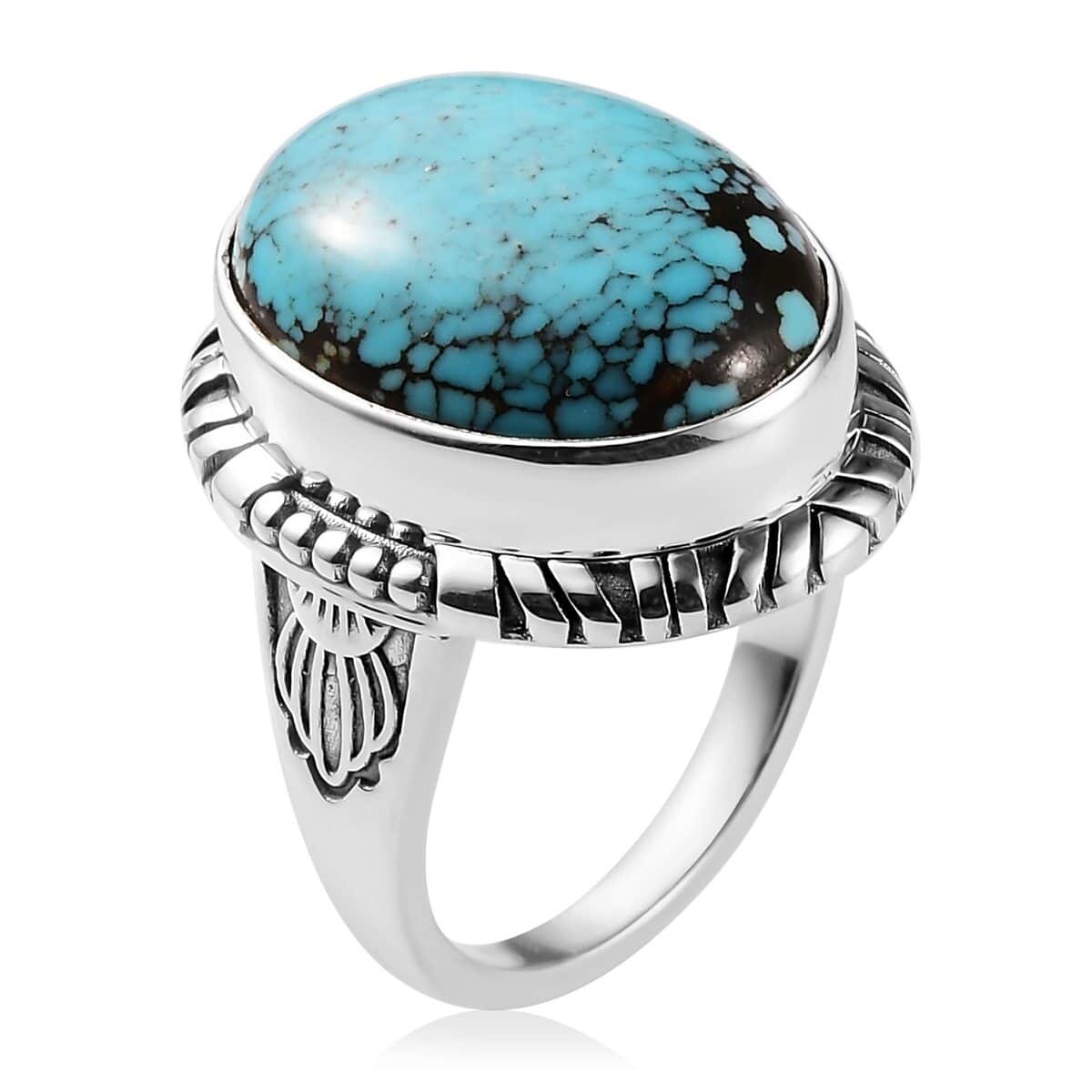 Artisan Crafted American Natural Blue Moon Turquoise Solitaire Ring in Sterling Silver (Size 10.0) (7.40 g) 15.15 ctw image number 3