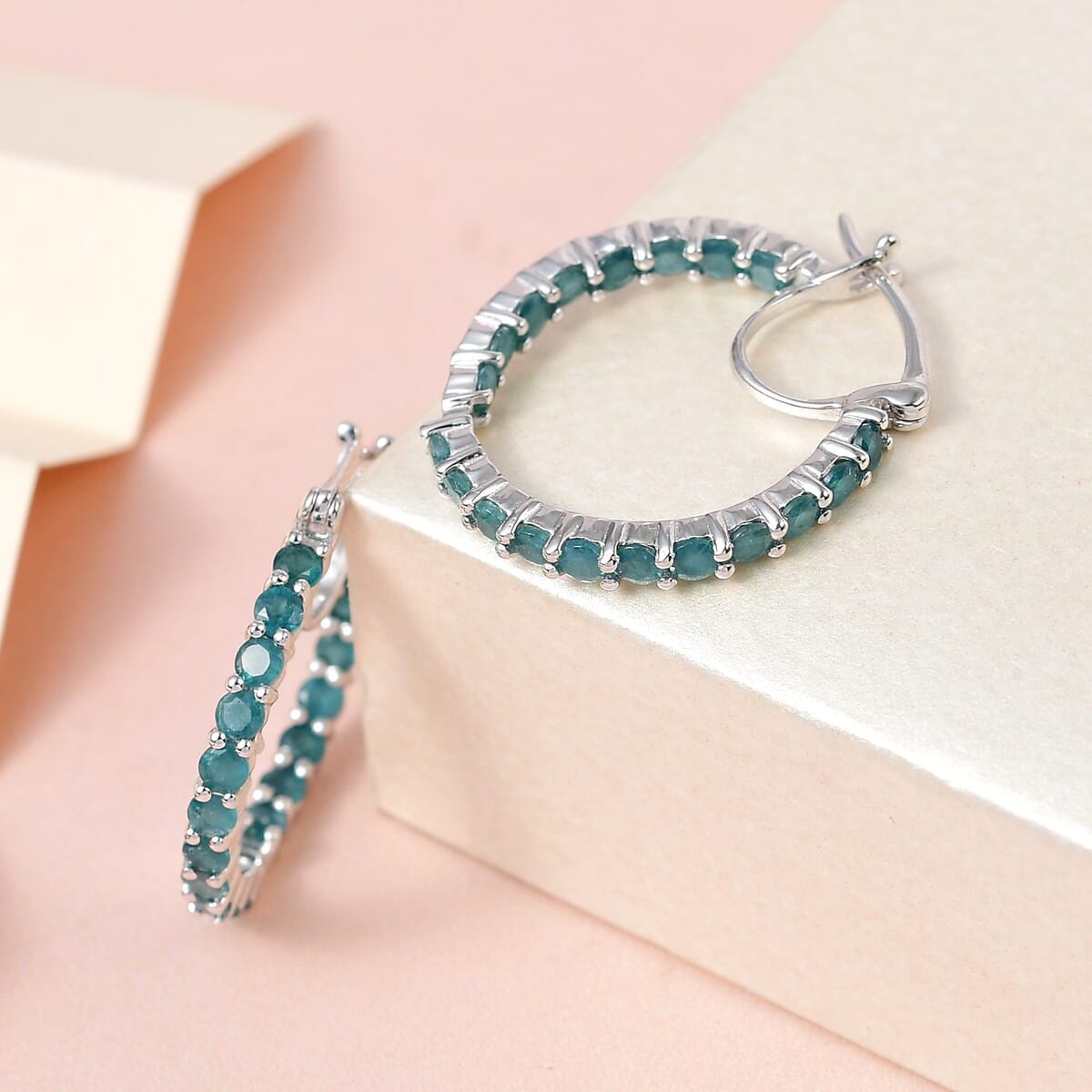 AAA Grandidierite Inside Out Hoop Earrings in Platinum Over Sterling Silver 2.75 ctw image number 1