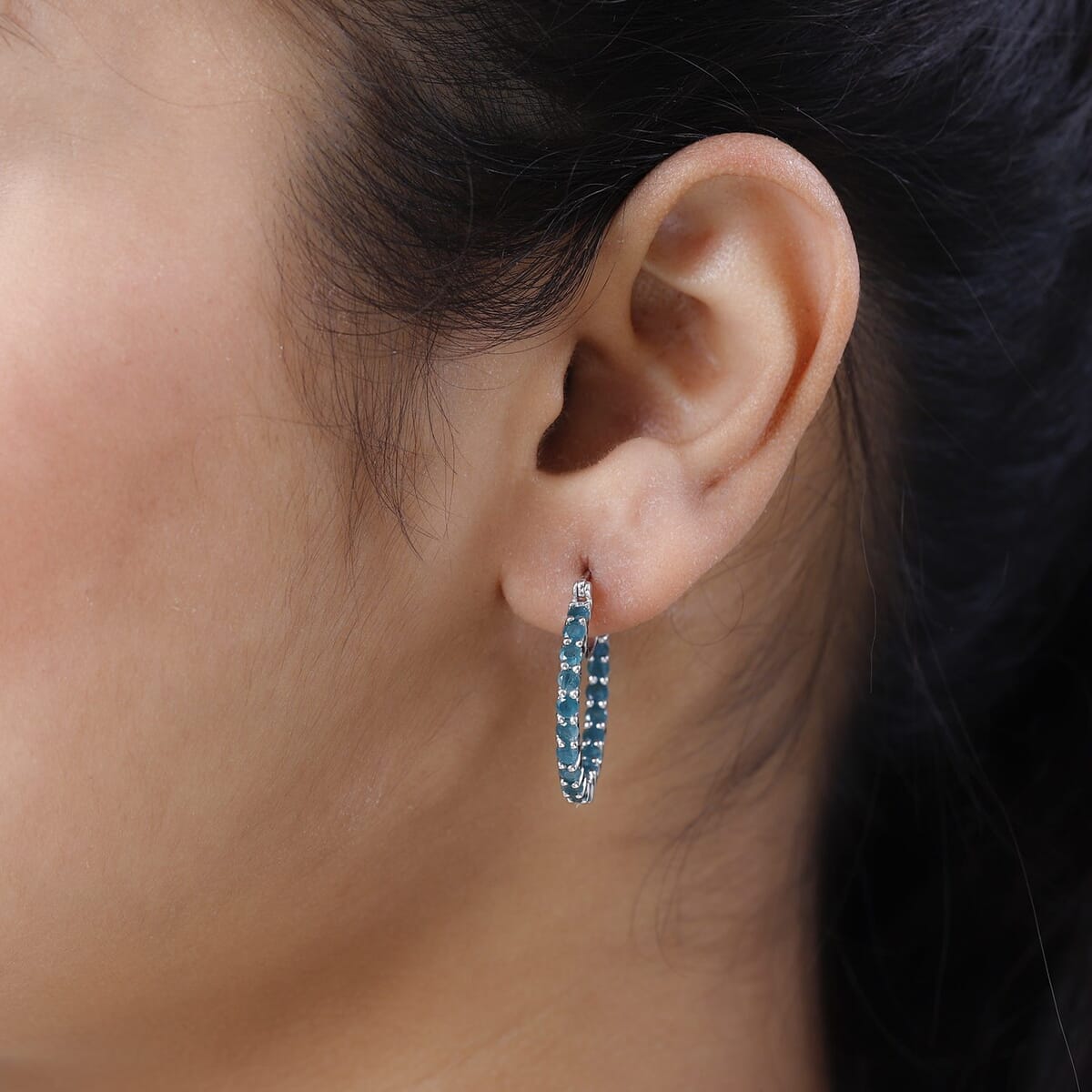 AAA Grandidierite Inside Out Hoop Earrings in Platinum Over Sterling Silver 2.75 ctw image number 2