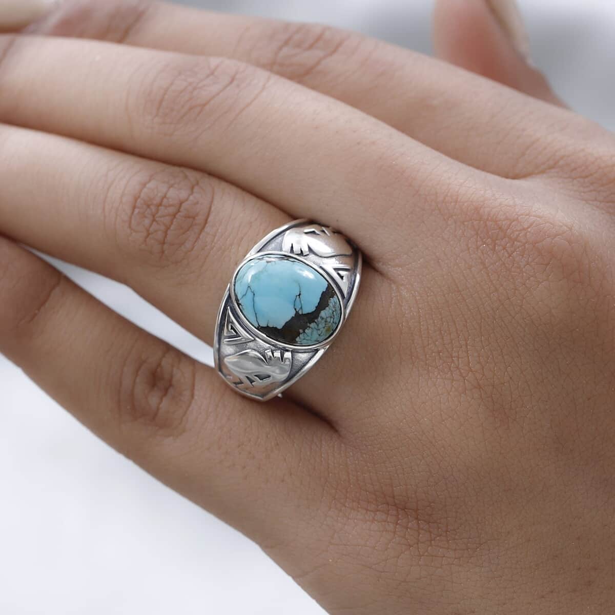 Artisan Crafted American Natural Blue Moon Turquoise Kokopelli Men's Ring in Sterling Silver (Size 10.0) 5.00 ctw image number 2