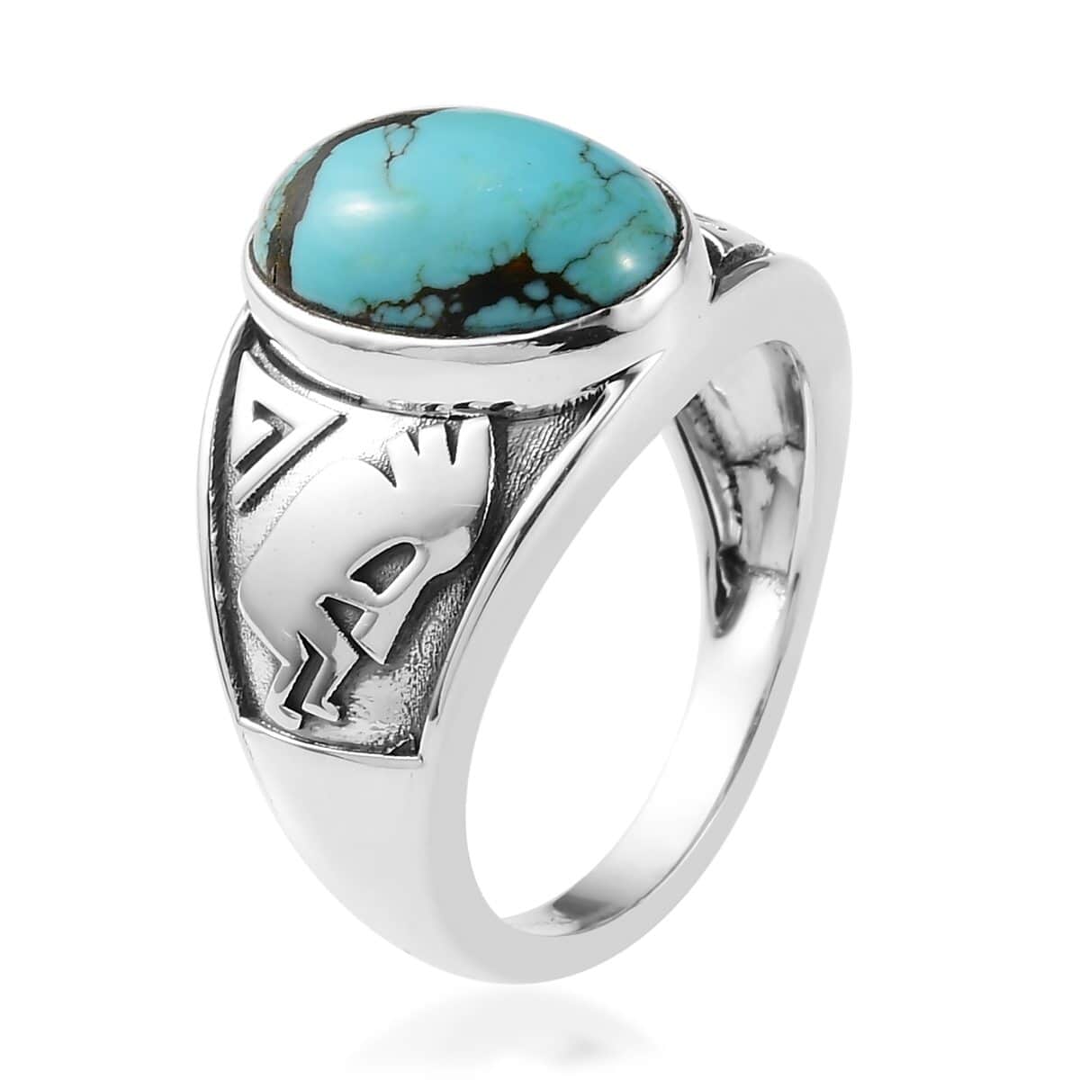 Artisan Crafted American Natural Blue Moon Turquoise Kokopelli Men's Ring in Sterling Silver (Size 10.0) 5.00 ctw image number 3