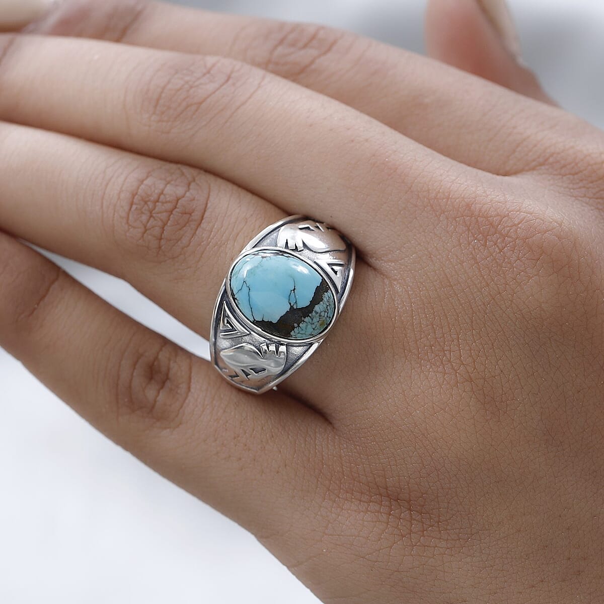 Artisan Crafted Blue Moon Turquoise Kokopelli Men's Ring in Sterling Silver (Size 12.0) 5.00 ctw image number 2