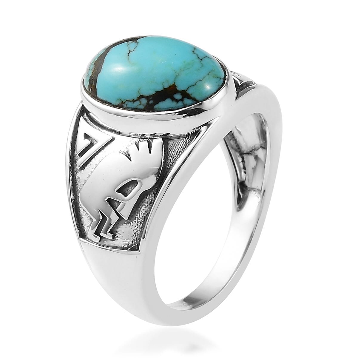 Artisan Crafted Blue Moon Turquoise Kokopelli Men's Ring in Sterling Silver (Size 12.0) 5.00 ctw image number 3