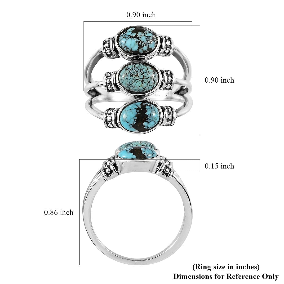 Artisan Crafted American Natural Blue Moon Turquoise 3 Stone Ring in Sterling Silver (Size 10.0) 3.50 ctw image number 5