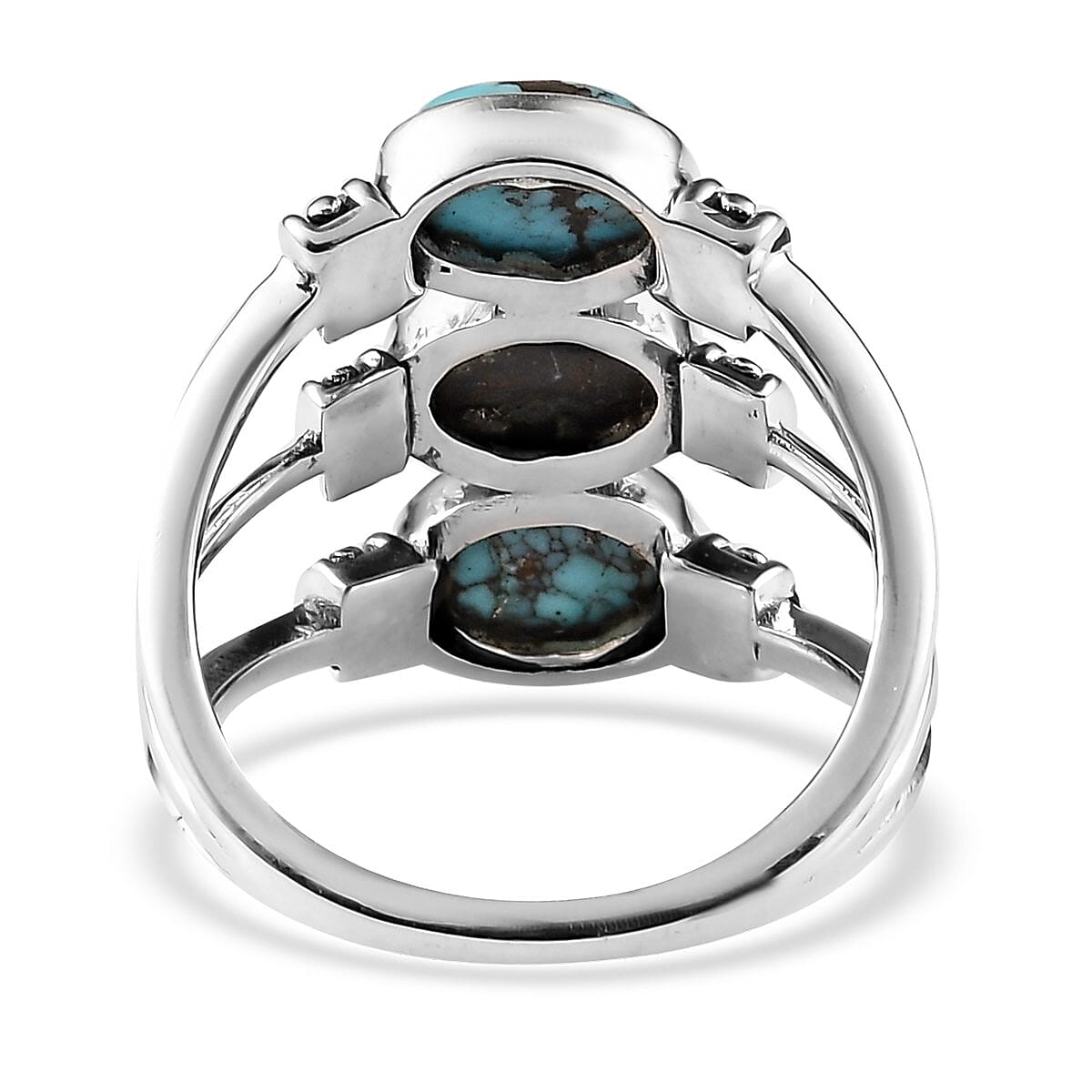 Blue Moon Turquoise Ring|3 Stone Ring in Sterling Silver| Artisan Crafted Jewelry| Southwestern Style Statement Ring For Women 3.50 ctw (Size 9) image number 4