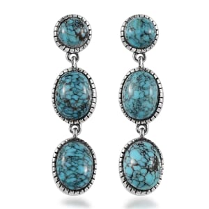 Artisan Crafted Blue Moon Turquoise Dangling Earrings in Sterling Silver 8.10 ctw