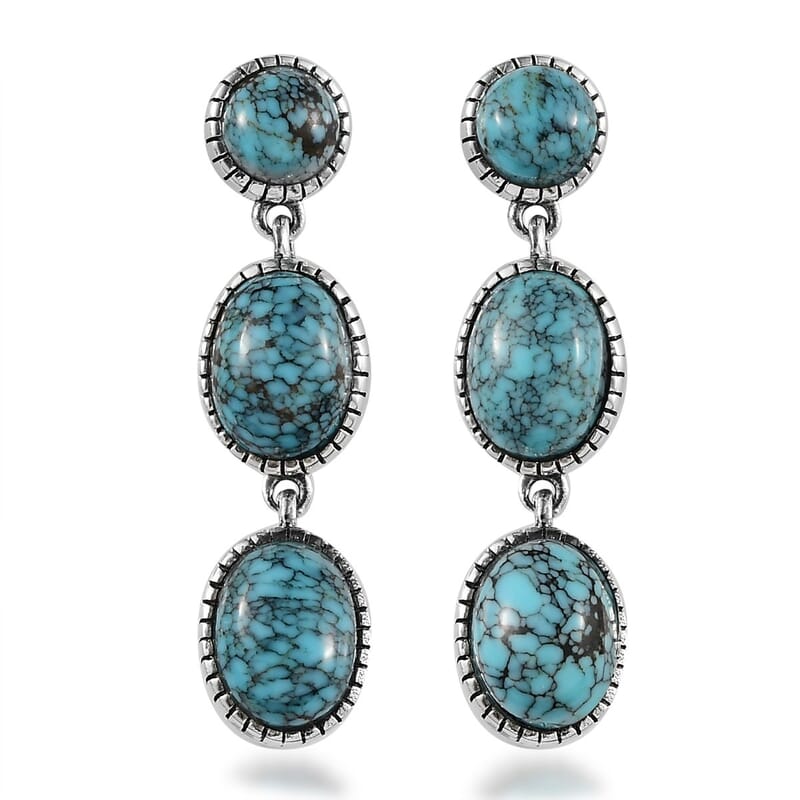Artisan Crafted Blue Moon Turquoise Dangling Earrings in Sterling Silver 8.10 ctw