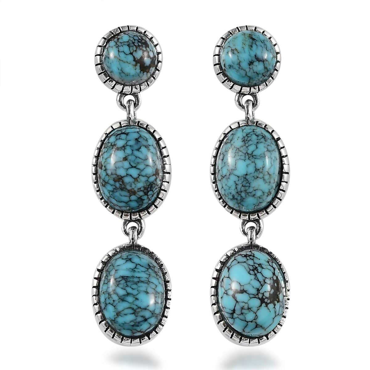 Artisan Crafted Blue Moon Turquoise Dangling Earrings in Sterling Silver 8.10 ctw image number 0
