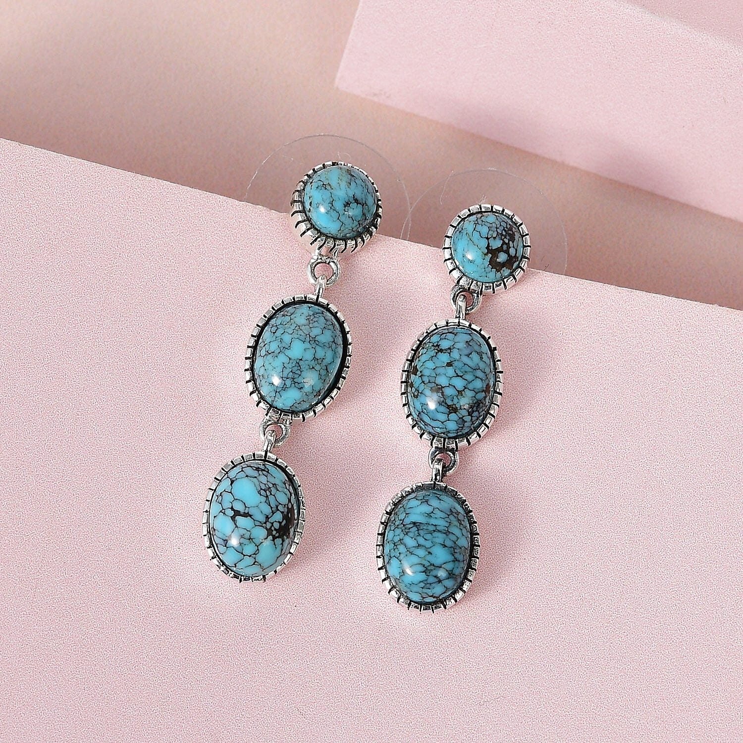 Artisan Crafted Blue Moon Turquoise Dangling Earrings in Sterling Silver 8.10 ctw