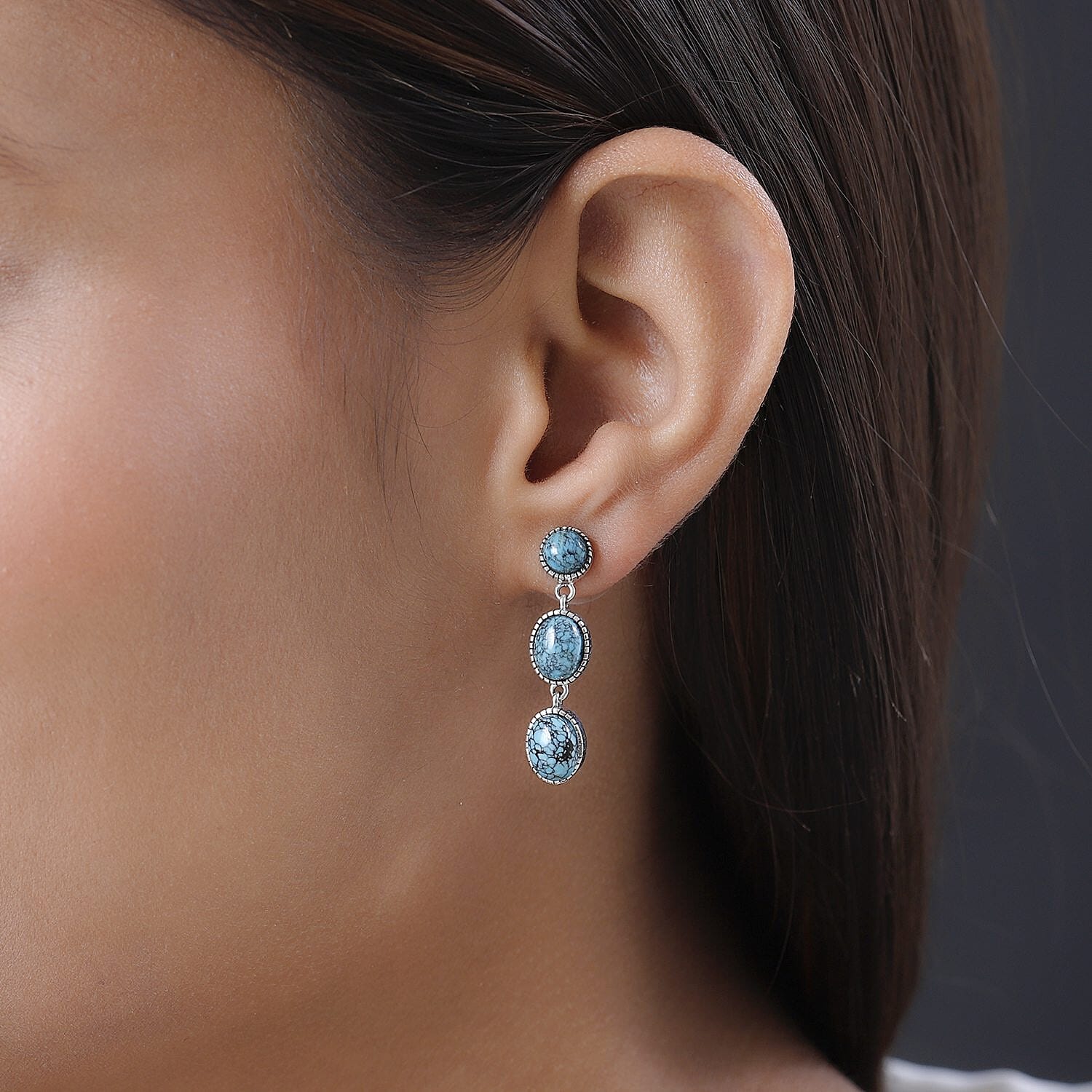 Artisan Crafted Blue Moon Turquoise Dangling Earrings in Sterling Silver 8.10 ctw