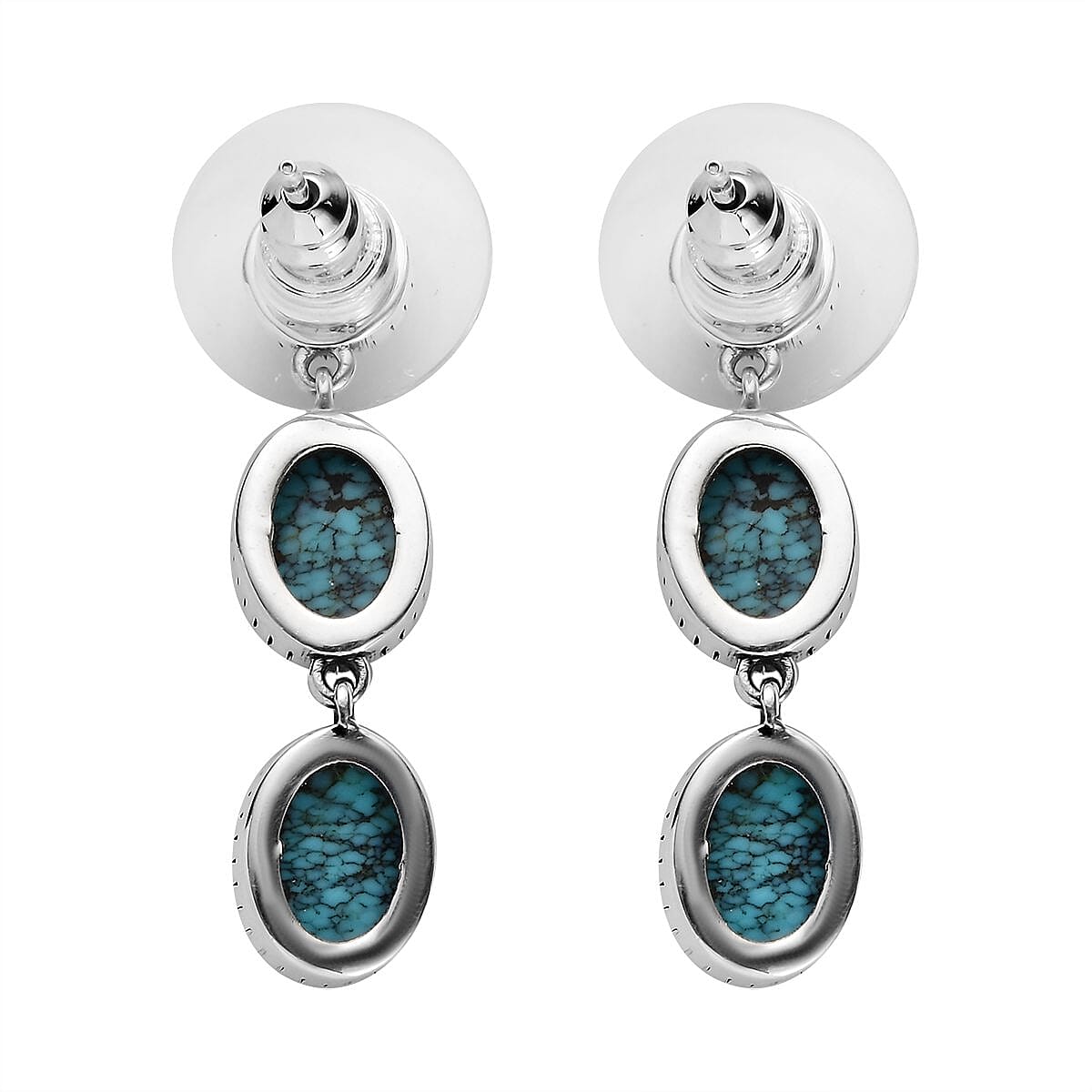 Artisan Crafted Blue Moon Turquoise Dangling Earrings in Sterling Silver 8.10 ctw