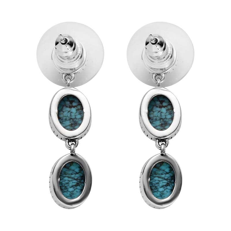 Artisan Crafted Blue Moon Turquoise Dangling Earrings in Sterling Silver 8.10 ctw
