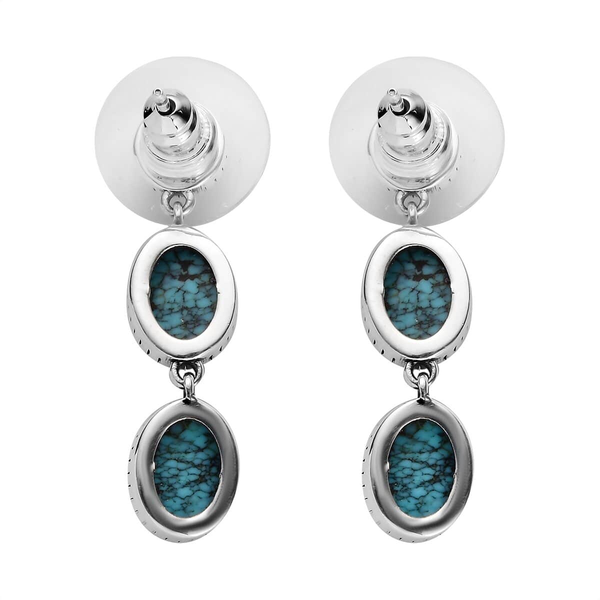 Artisan Crafted Blue Moon Turquoise Dangling Earrings in Sterling Silver 8.10 ctw image number 3