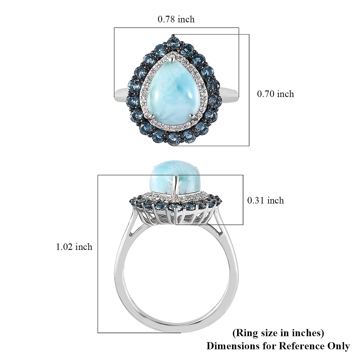 Premium Larimar and Multi Gemstone 3.65 ctw Ring in Rhodium Over Sterling Silver (Size 6.0)